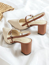 Pointed Toe Buckle Chunky Heel Sandals