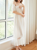 Cotton Off Shoulder Solid Nightgown