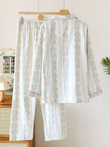 Vintage Floral Striped Cotton Pajama Set