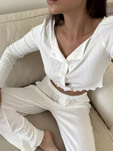 Ribbed Crew Neck Top and Pants Set