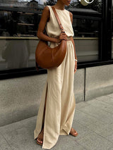 Linen Sleeveless Top With Split Pants Set