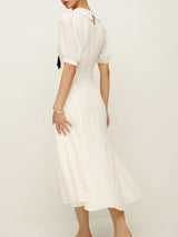 French Puff Sleeve Midi White Dress