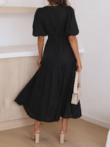 Short Sleeve Pleated Chiffon Dress