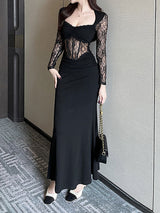 Black Lace Hollow Out Maxi Dress