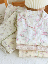 Long Sleeve Cotton Lapel Floral Print Pajamas