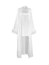 Feather Trim Satin Cami Nightdress & Robe Set