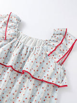 Strawberry Plaid Ruffle Sleeve Pajama Set