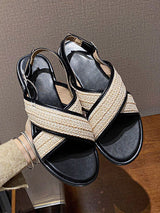 Woven Cross Strap Round Toe Sandals