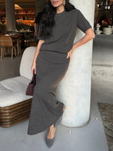 Knit Short Sleeved Skirt Set