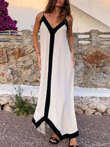 V Neck Bicolor Camisole Maxi Dress