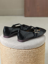 Square Toe Block Heels Mary Jane Flats