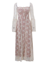 Long Sleeve Square Neck Lace Maxi Dress