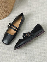 Square Toe Block Heels Mary Jane Flats