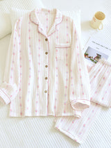Stripe Floral Print Long Sleeve Pajama Set