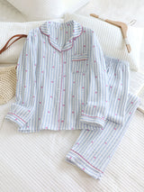 Stripe Heart Print Cotton Pajama Set