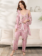 3Pcs Print Camisole Top Cardigan Pajama