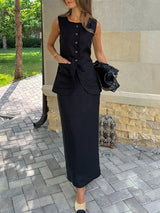 Buttoned Line Top & Maxi Skirt