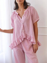 Short Sleeve Plaid Two Piece Set