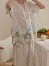 Lapel Printed Short Sleeve Pajama Set