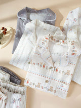 Lace Trim Long Sleeve Cotton Pajama Set