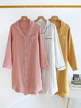 Cotton Stripe Button Down Nightgown