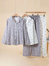 Lace Trim Long Sleeve Cotton Pajama Set