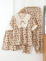 3Pcs Cotton Vintage Floral Print Pajamas