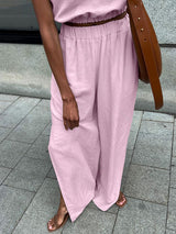 Linen Sleeveless Top With Split Pants Set