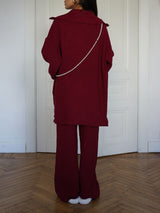 Knit Solid Color Zipper Top & Straight Pant Set