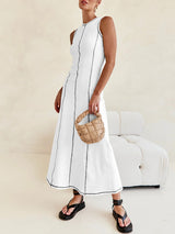 Contrast Stitch Ribbed Knit Tank Maxi Dresses