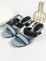 Square Toe Color Block High Heel Sandals