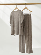 Two Pieces Knitted Drawstring Top & Long Pants Set