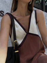 V Neck Contrast Color Maxi Dress
