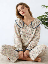 Cotton Long Sleeve Lotus Leaf Pajama Set