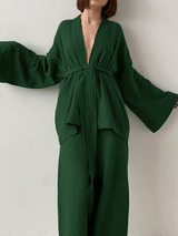 Cotton Solid Color Long Sleeve Robe Set