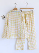 Cotton Shell Embroidery Trim Plaid Pajama Set