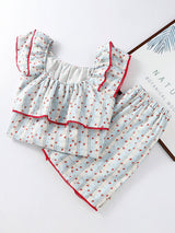 Strawberry Plaid Ruffle Sleeve Pajama Set