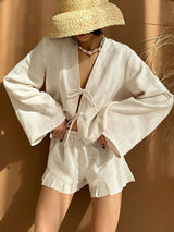 Lace-up Long Sleeve Shirt & Shorts Set