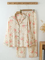 Pink Flowers Long Sleeve Cotton Pajama Set