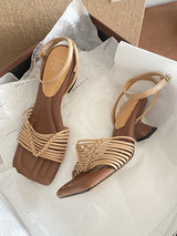 Woven Block Heel Sandals