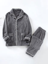 Contrast Trim Flannel Pajama Set