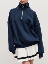 Lapel SolidColor Half Zip Sweatshirt