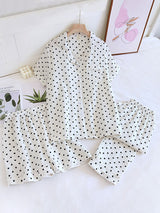 Short Sleeve 3 Pieces Heart Print Pajama Set