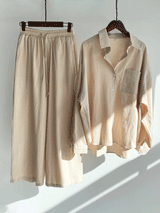 Plus Size Cotton Linen Shirt Long Pants Sets