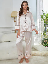 Satin Solid Color Long Sleeve Pajama Set