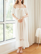 Cotton Off Shoulder Solid Nightgown