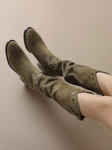 Retro Pointed Toe Chunky Cowboy Boots