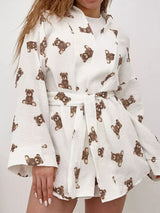 Two Pieces Long Sleeve Bear Print Lounge Set