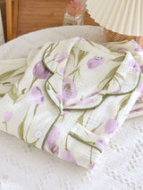Purple Floral Printed Cotton Pajama Set