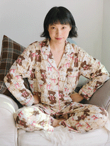 Long Sleeve Teddy Bear Print Pajama Set